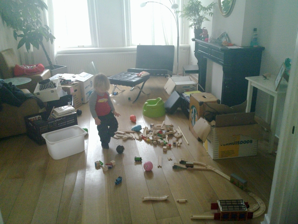Mika helps with unpacking