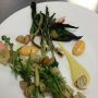 Lunch is open at Topping Rose House. Grilled ramp and artichoke and rhubarb 