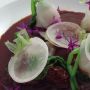 New Topolo Mole Tasting: Red pipián (pepitas, sweet spices, ancho, morita), smoked jowl, chicharrón, "cloked" turnips