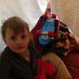 It was raining so I made a tent inside for Fletcher. He wanted to put all his toys in it